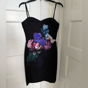 Black Halo Strapless Dress with Floral Design